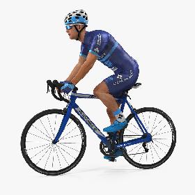 3D model Athlete Cyclist in Blue Suit Riding Bike Rigged 3D Model
